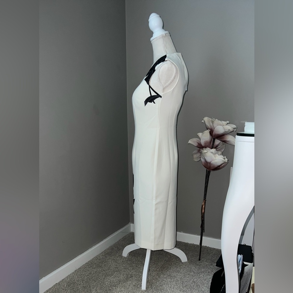 NWT ✨Ann Taylor White Midi Dress with Black Floral Motif Size 00 Petite - Picture 4 of 7